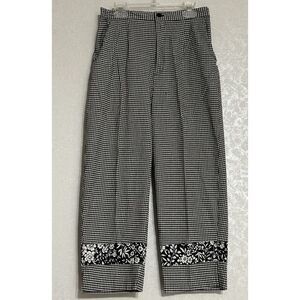 Erin London Black White Gingham Cropped Pants Floral Trim High Waist Wide Leg S